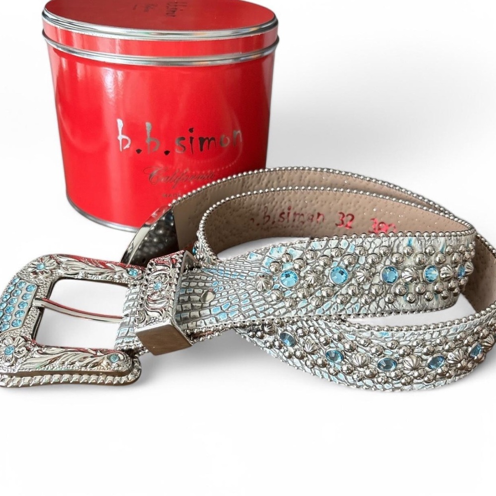 b.b. simon Silver and Blue Embellished Belt